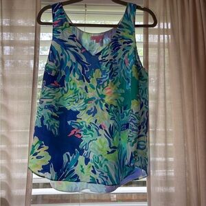 Lilly Pulitzer Silk Tank Top Size M | Tropical Print | Bright Palm Beach Colors